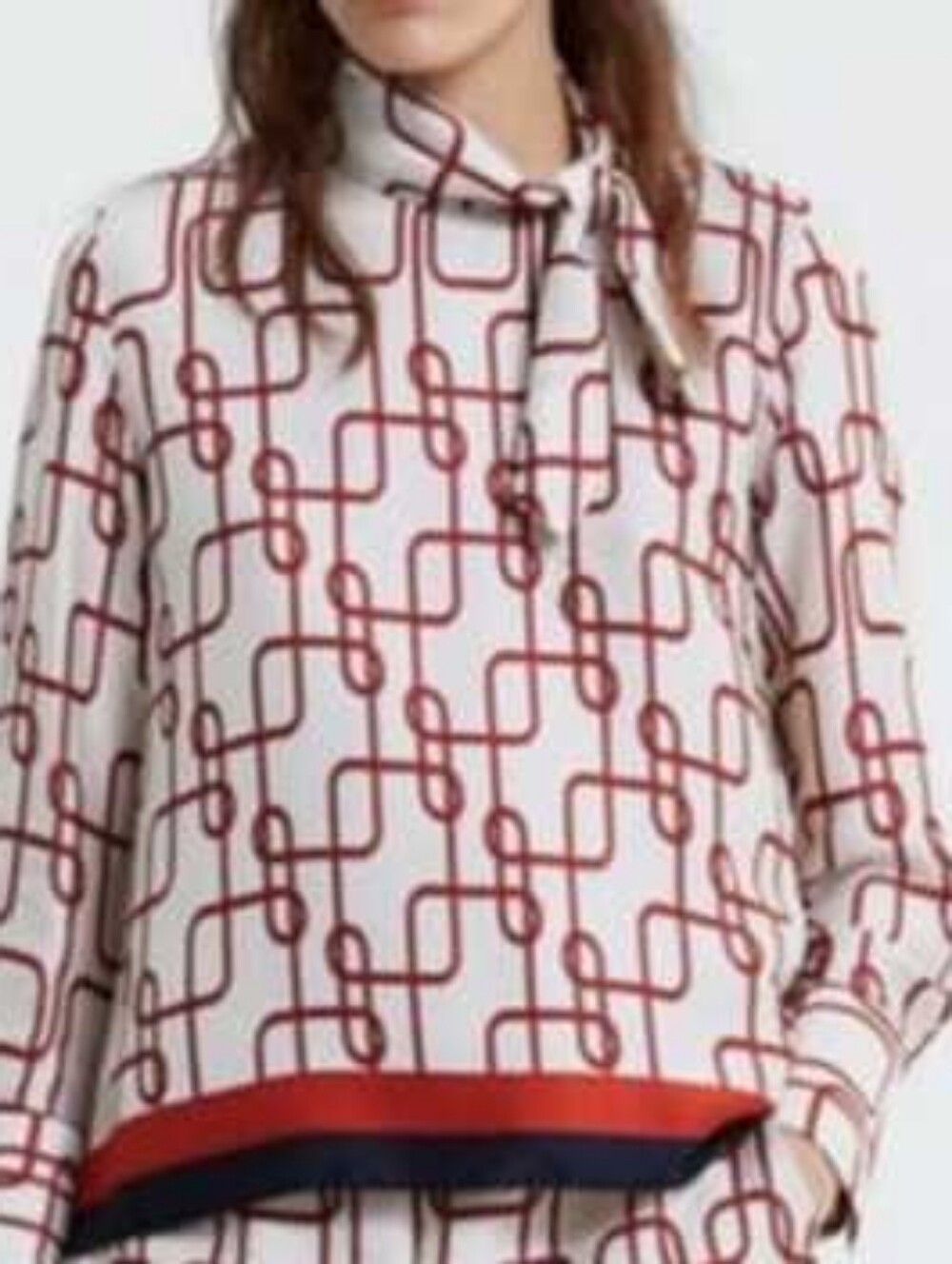 Zara Printed Nautical Red Rope Scarf-Tie Blouse Top Sz XS